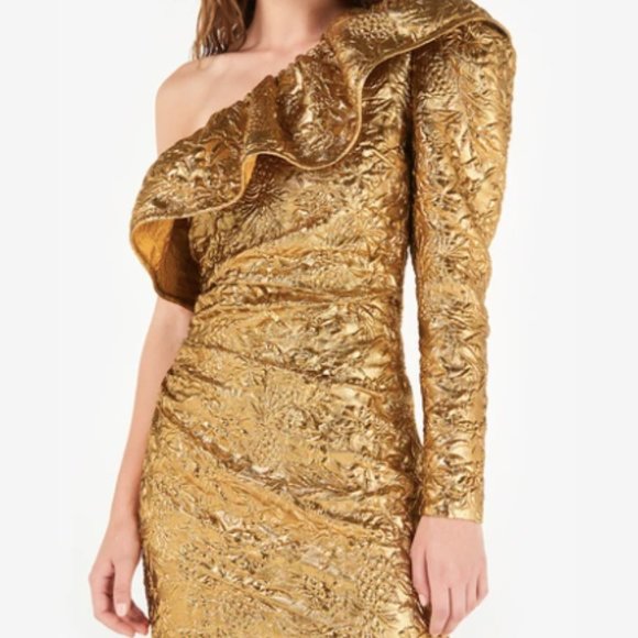 Dundas Gold Metallic Jacquard Mini Dress - Picture 2 of 9